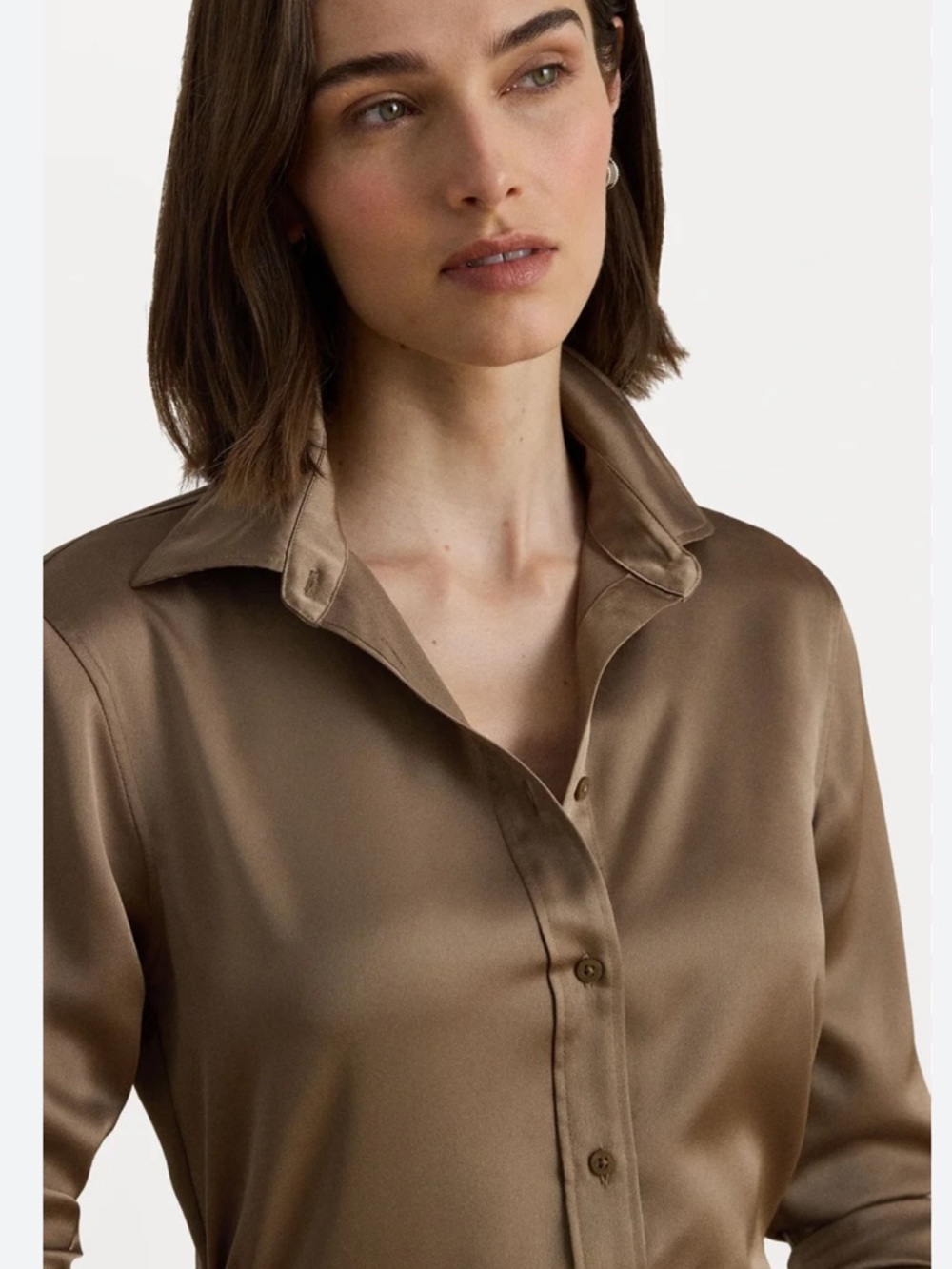 NWOT Ralph Lauren satin blouse. Khaki green. Size XL.